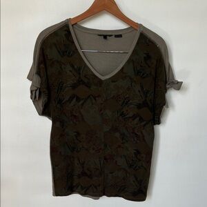 Desigual Khaki Floral V-Neck Tee